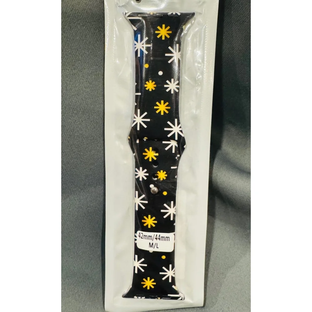 Watch Band, Size 42/44 (M/L), in Festive Black & Gold NEW